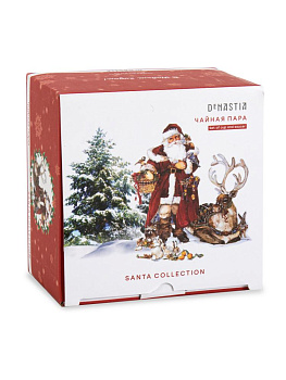 Пара чайная 250мл/блюдце DE'NASTIA Новый год белый/красный фарфор 000000000001225422