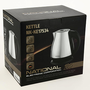 Чайник электрический 1,7л NATIONAL NK-KE17534 мощность 2200ВТ. Отключение при закипании и при отсутствии воды. Фильтр. Тип стали №304. Стальной 000000000001201112