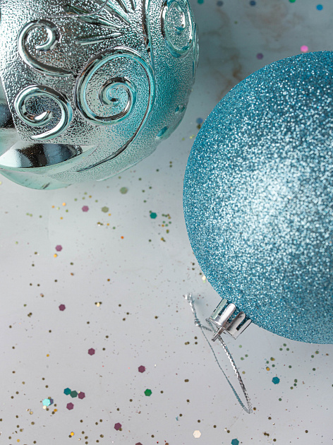 Набор украшений декоративных 4шт голубой (шар матовый 10см-1шт, шар с блестками 10см-1шт, шар с рисунком 10см-2шт) 000000000001208298