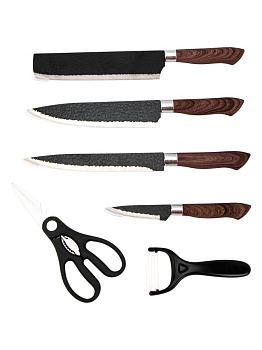 Набор ножей 6предметов(нож-измельчитель 20см, шеф-нож 19,4см, нож для мяса 19,4см, нож для овощей 9см, ножницы, овощечистка) нержавеющая сталь/пластик 000000000001228524