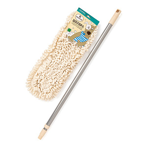 Швабра 70х130см DE'NASTIA ручка телескоп насадка NEW молочный нержавеющая cталь/микрофибра 000000000001222331