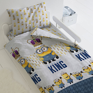 Комплект постельного белья Кинг Миньоны, 1.5 спальный, 70?70 см, бязь 000000000001147992