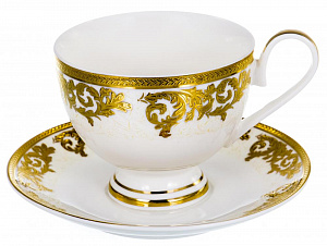 Чайная пара (чашка 230мл) BALSFORD Саксония золото/узор подарочная упаковка с бантом фарфор 000000000001193944