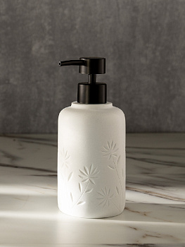 Диспенсер для жидкого мыла DE'NASTIA Гравировка цветы белый полирезина 000000000001218903