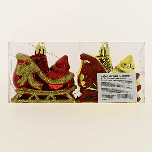 Декоративное украшение 6,7см Саночки 2шт красный/золото PC04178 000000000001192087