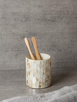 Стакан для зубных щеток 300мл 8,3x8,3x10см DE'NASTIA мозаика мрамор золотой/белый стекло 000000000001229623