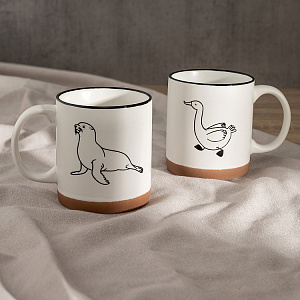 Набор кружек 2шт 340мл DE'NASTIA Animal Котик/Гусь белый/коричневый фарфор 000000000001227048