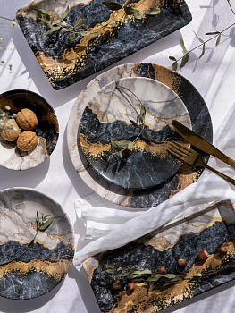 Блюдо сервировочное 29,5х14см LUCKY прямоугольное черный мрамор керамика 000000000001211995