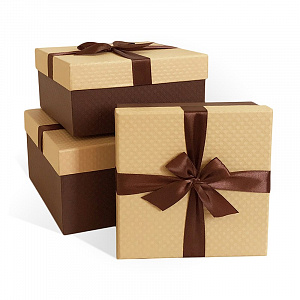 Коробка подарочная 190x190x90см РОМБ-крупный с бантом тиснение карамель-шоколадный 000000000001214959