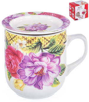 Кружка заварочная 350мл OLAFF Корзина цветов Флора металлическое сито подарочная упаковка фарфор 000000000001197830
