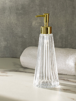 Диспенсер для жидкого мыла 8x8x22,5см 300мл DE'NASTIA Граненое стекло прозрачный/золотой стекло/пластик 000000000001218911