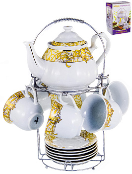 Сервис чайный 13 предметов (чашка 220мл-6шт/блюдце-6шт/чайник/металлический стенд) АВРОРА Шедир ПУ 000000000001188220