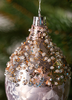 Набор новогодних украшений 2шт 13,8х6,5см Капля блестки розовая роза/нежно-розовый пластик 000000000001208655