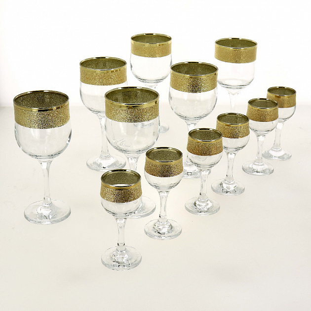 Набор 12 предметов ПРОМСИЗ Золотой карат (вино + водка) стекло 000000000001190681