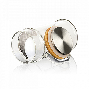 Кружка заварочная 400мл DE'NASTIA бамбуковая крышка сито прозрачный стекло 000000000001224639