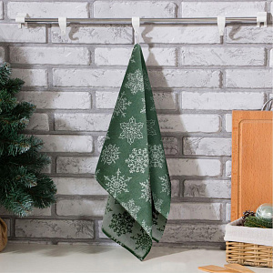 Полотенце кухонное 40х60см Снежинки зеленый хлопок-100% 000000000001215455