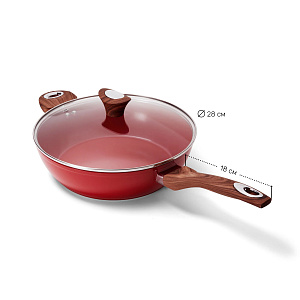 Сковорода с крышкой 28см PHANTOM CHEF глубокая ручки soft touch индукция red 000000000001221211
