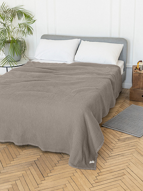 Покрывало 200x220см DE'NASTIA вафельное бежевый хлопок 000000000001230295