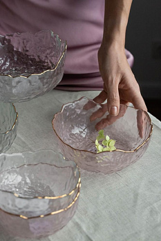 Салатник 20см/1,2л LUCKY большой розовый с золотой каймой стекло 000000000001215288