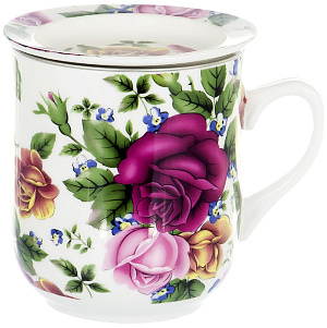 Кружка 350мл заварочная фарфор с металлическимситом Роза подарочная упаковка Флора Olaff CM-MSCM-008 000000000001197836