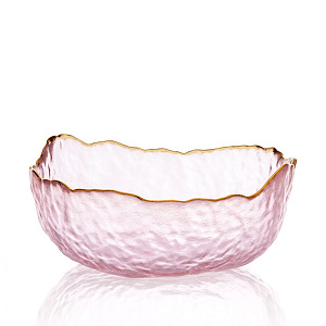 Салатник 17см/620мл LUCKY средний розовый с золотой каймой стекло 000000000001215289