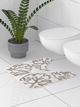 Коврик для туалета 50x50см DE'NASTIA ТРОПИКИ молочный/серый микрофибра полиэстер 000000000001177069