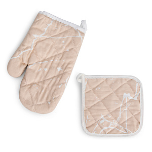 Набор кухонный (рукавица 18х26см + прихватка 17х17см) LUCKY Мрамор бежевый хлопок 100% 000000000001218599