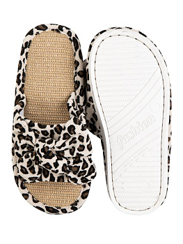 Тапочки домашние 38-39 женские открытые леопардовый бант молочный полиэстер/ПВХ 000000000001228903