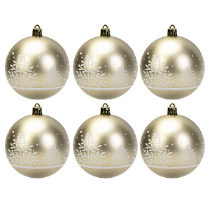 Набор новогодних шаров 6шт 8см Снежинка Ветка шампань пластик 000000000001208643