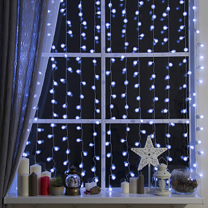 Гирлянда-Занавес 2х1,5м 360LED LUAZON LIGHTING IP20 8 режимов 220В Ёжики прозрачная нить свечение белое с насадками 000000000001207982