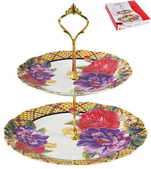 Этажерка-конфетница 2-х ярусная 18см/23см OLAFF Флора фарфор 000000000001193915