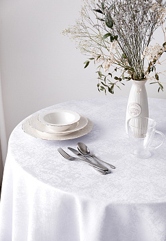 Скатерть 180см DE'NASTIA эффект потёртости белый жаккард полиэстер 000000000001211741