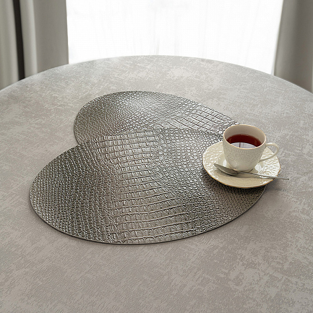 Салфетка сервировочная DeNASTIA Змея Глянец, ПВХ, 45х32, овал серый E000663 000000000001225636