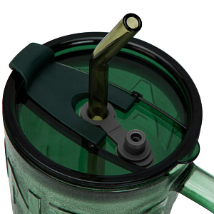 Кружка с трубочкой 400мл зеленая стекло 000000000001221918