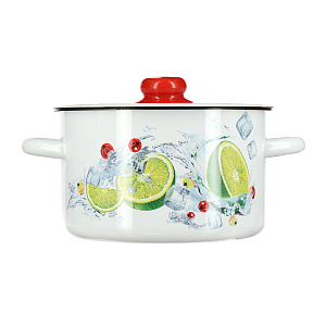 Кастрюля 3,9л СТАЛЬЭМАЛЬ цилиндрическая форма с деколью эмалированная сталь 000000000001107969