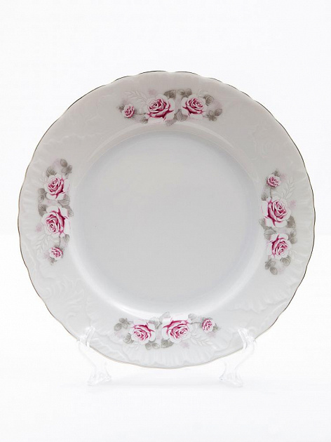 Тарелка десертная 19см CMIELOW Рококо Бледная роза отводка платиной фарфор 000000000001214845