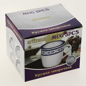 Кружка заварочная 350мл OLAFF синий ободок металлическое сито подарочная упаковка 000000000001185057