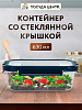 Контейнер 630мл 17,6х13,2х6,4см прямоугольный синяя крышка боросиликатное стекло