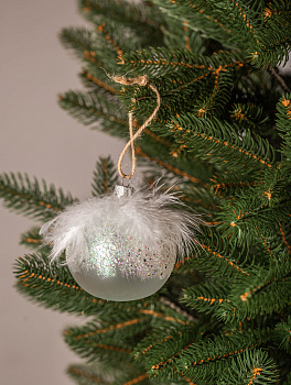 Декоративное украшение Шар №4,5 D8см БИРЮСИНКА Перышки белый стекло 000000000001207648