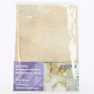 Штора для ванной комнаты 180х180см 12 колец STUDIOTEX Watercolor Beige. Водоотталкивающая пропитка. Можно стирать в машинке на 30 градусах. Полиэстер 000000000001211940