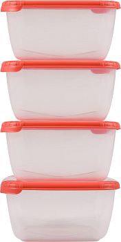 Набор контейнеров для продуктов Plast Team POLAR, квадратных, 4 шт. (0,46л), коралловый, 115х115х100 (PT1092) 000000000001201527