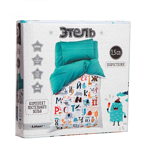 КПБ Этель 1,5сп "Алфавит" 143х215см, 150х214см, 50х70см-1шт 100 % хлопок, бязь, пл.125г/м2, 4154898 000000000001200105