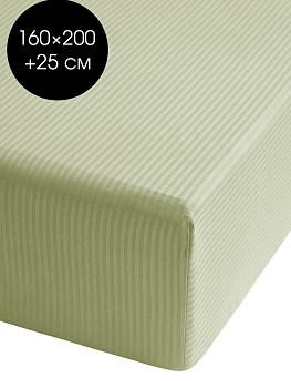 Проcтыня на резинке 160x200+25см DE'NASTIA светло-зеленый сатин/страйп 3мм хлопок 100% 000000000001216173