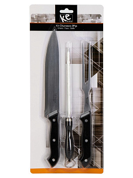 Набор кухонный 3 предмета (нож поварской 18,5см, точилка для ножей 27см, вилка 27см) в ассортименте нержавеющая сталь/полипропилен 000000000001229425