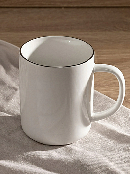 Кружка 340мл DE'NASTIA GOLD MOOD серебряння кайма белый фарфор 000000000001227040