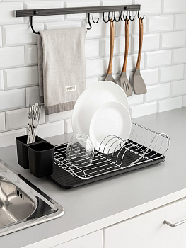 Сушилка кухонная 49x32x12см DE'NASTIA с поддоном черный/серебристый железо/ПП 000000000001227721