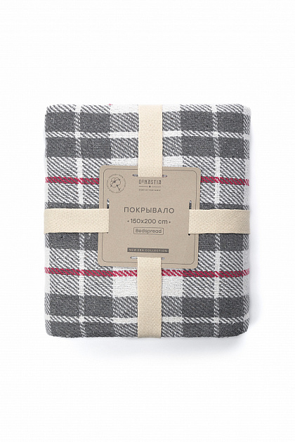 Покрывало 150x200см DE'NASTIA клетка серый/белый хлопок 000000000001229648
