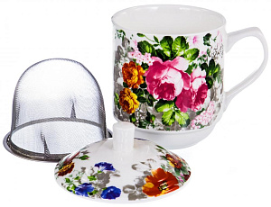 Кружка 350мл заварочная фарфор с металлическим ситом Цветение подарочная упаковка Флора Olaff 124-01114 000000000001197828
