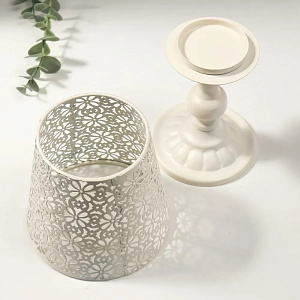 Подсвечник лампа 22см белый ажур металл 000000000001219467