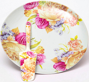 Набор для торта 2 предмета (блюдо 27см/лопатка) OLAFF Флора фарфор 000000000001197832